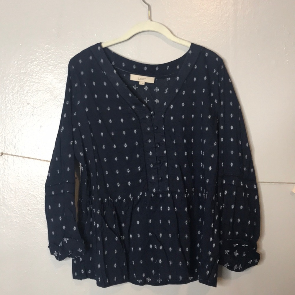 Blue and white loft blouse